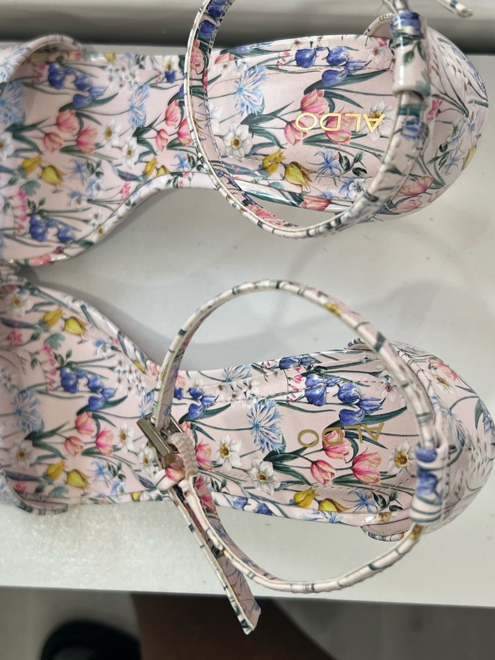 Aldo Pink Floral Ankle-Strap Heeled Sandals - Picture 3 of 9